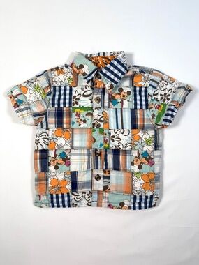 DISNEY STORE Toddlers 18M Button Up Mickey Mouse Patchwork Plaid Short Sleeve‎